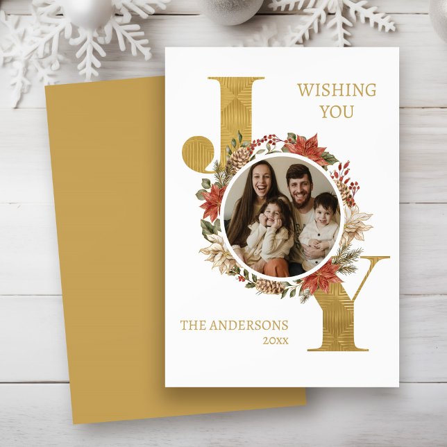 Cartão De Festividades Dourado Natal de Joy (Criador carregado)