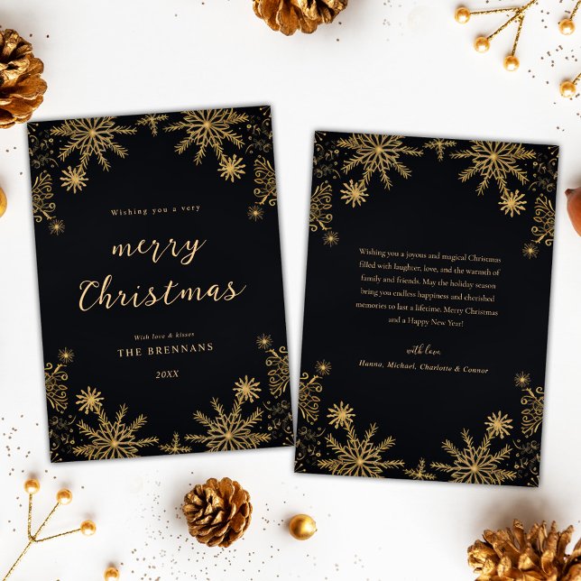 Cartão De Festividades Dourado Natal Festivo Elegante Moderno Preto (Christmas Gold Festive Elegant Modern Black Holiday Card)