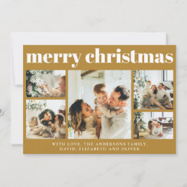 Cartão De Festividades Dourado Natal para Colagem de Fotos da Família Mod