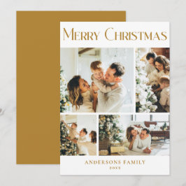 Cartão De Festividades Dourado Natal para Colagem de Fotos da Família Mod