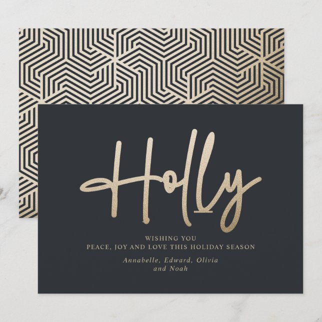 Cartão De Festividades Dourado preto moderno, escrita mínima elegante (Frente/Verso)