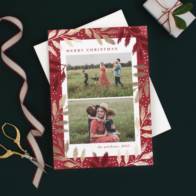 Cartão De Festividades Dourado Ramais 2 Foto Natal (Criador carregado)