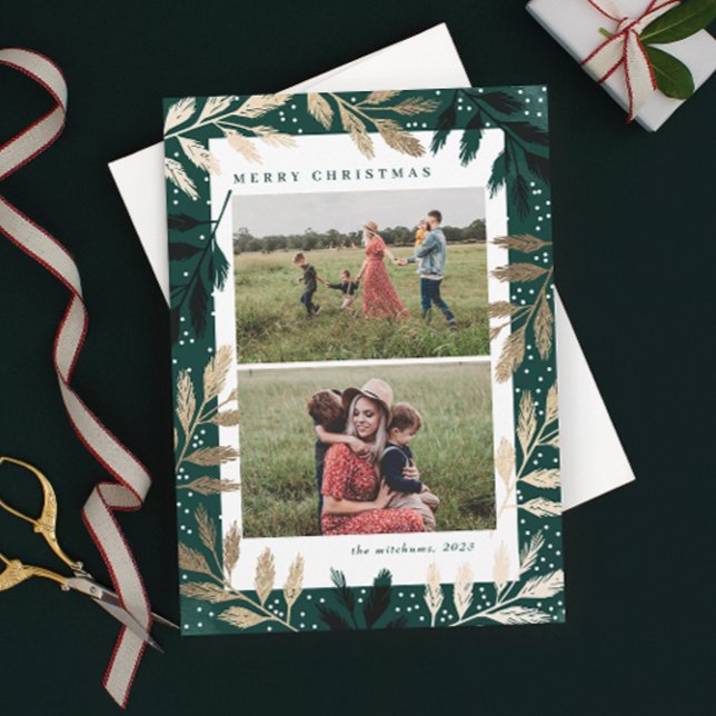 Cartão De Festividades Dourado Ramais 2 Foto Natal (Criador carregado)