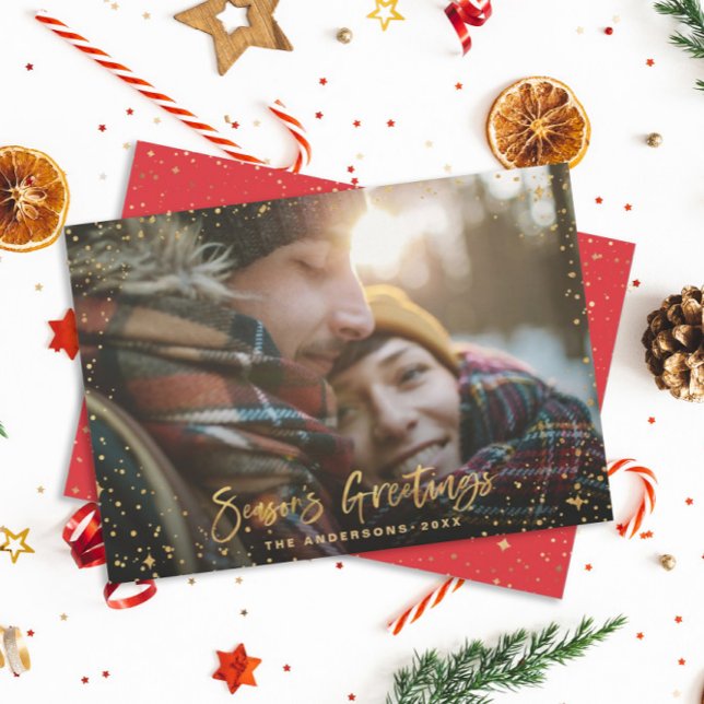 Cartão De Festividades Dourado roteiro das boas-vindas da época vermelha  (Criador carregado)