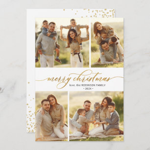 Cartão De Festividades Dourado Script Calliographic 4 Multi-Photo Christm