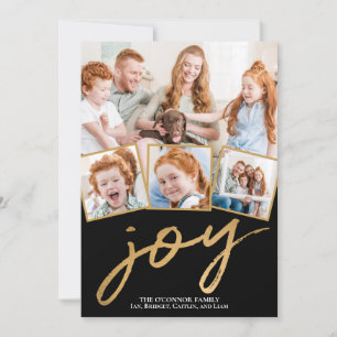 Cartão De Festividades Dourado Script de Foto Simples Joy 5 Preto