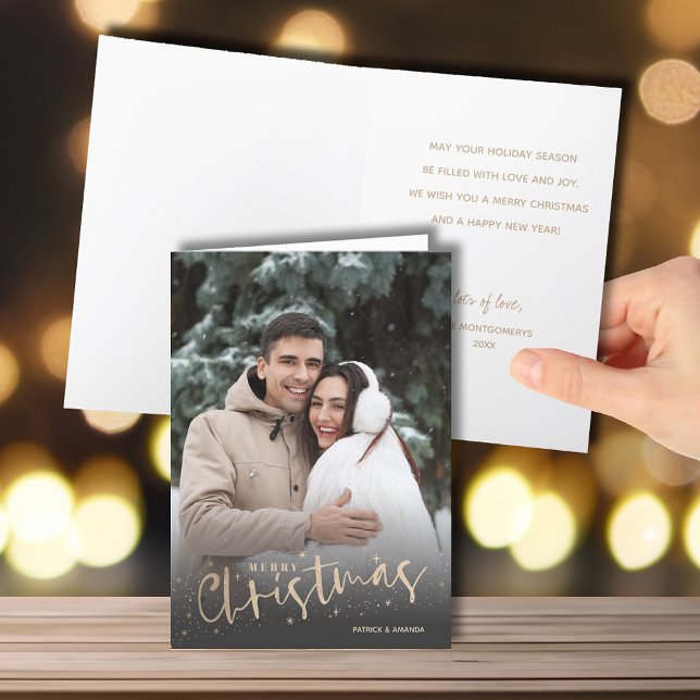 Cartão De Festividades Dourado Script Feliz Foto de Natal (Gold Script Merry Christmas Photo Holiday Cards - INSTANT DOWNLOAD and/or PRINTED or both!)