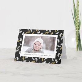 Cartão De Festividades Dourado Script Negro Moderno, Pine Mistletoe Natal