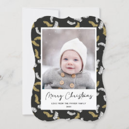 Cartão De Festividades Dourado Script Negro Moderno, Pine Mistletoe Natal