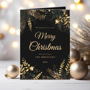Cartão De Festividades Dourado Verde Negro Moderno Natal Elegante