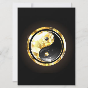 Cartão De Festividades Dourado Yin Yang a preto