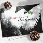 Cartão De Festividades Dove da Paz Feliz Natal Vermelho Branco Negro<br><div class="desc">Estes cartões de saudação de Natal planos de 7" x 5" apresentam uma pomba abstrato em tons de preto,  branco e vermelho. "Feliz Natal" em preto e vermelho junto com um galho de azeitona verde. Personalize com seu nome de família e ano.</div>