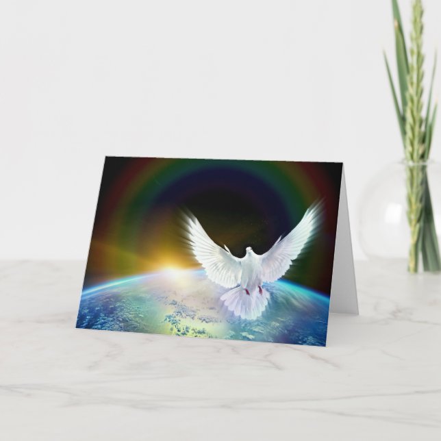 Cartão De Festividades Dove of Peace Holy Spirit over Earth with Rainbow. (Frente)