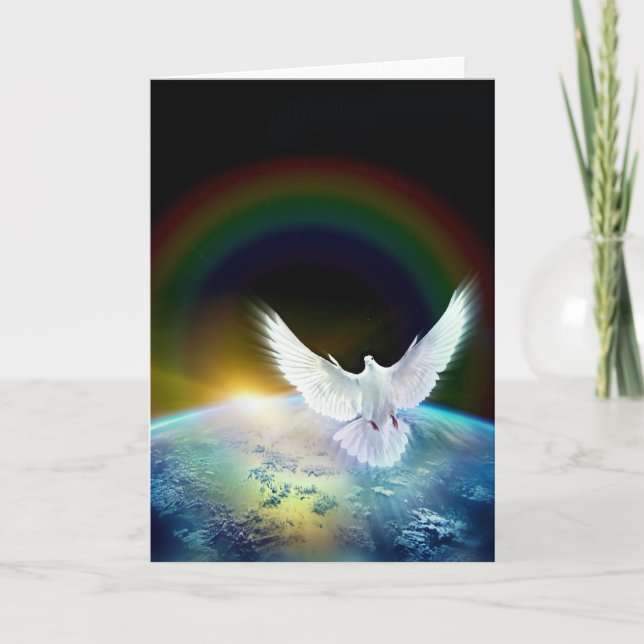 Cartão De Festividades Dove of Peace Holy Spirit over Earth with Rainbow. (Frente)