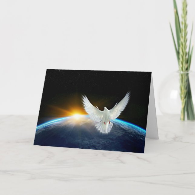 Cartão De Festividades Dove of Peace over Planet Earth Sunrise (Frente)