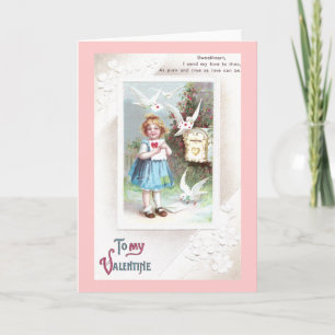 Cartão De Festividades Doves, Mailbox & Girl Vintage Valentine