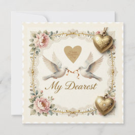 Cartão De Festividades Doves of Love – Vintage Valentine’s Day Card