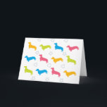 Cartão De Festividades Doxie Colorful Hearts and Stars<br><div class="desc">Dachshund Lovers playful,  colorful design! Available in organic shirts and Bags!</div>