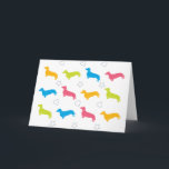Cartão De Festividades Doxie Colorful Hearts and Stars<br><div class="desc">Dachshund Lovers playful,  colorful design! Available in organic shirts and Bags!</div>