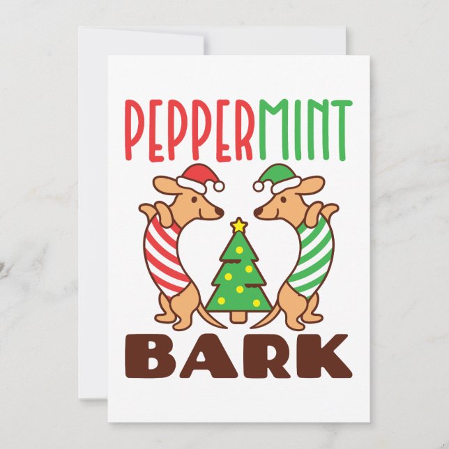 Cartão De Festividades Doxie de Natal Fofo com Peppermint (Frente)