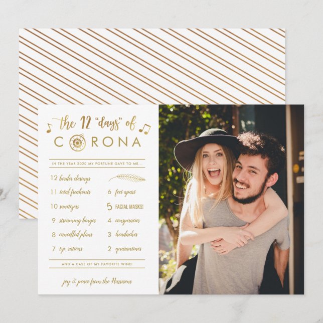 Cartão De Festividades Doze dias engraçados de Corona Foto Dourada White (Frente/Verso)