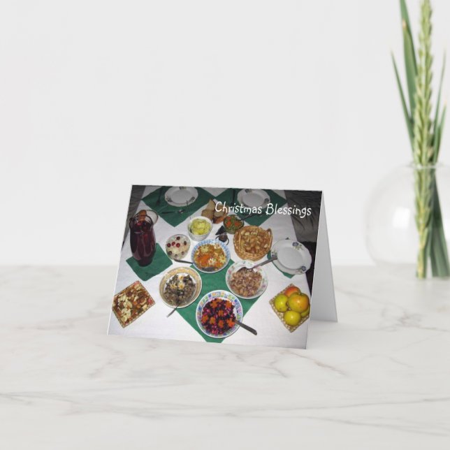 Cartão De Festividades Doze pratos e bênçãos de Natal para você (Frente)