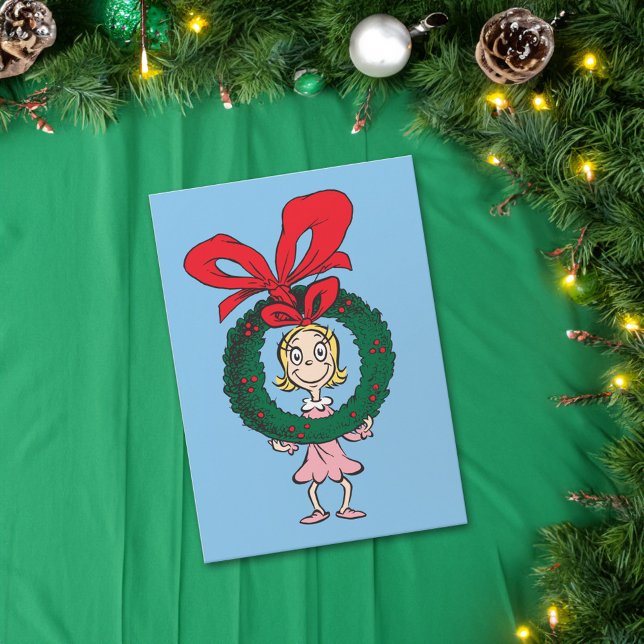 Cartão De Festividades Dr. Seuss | Cindy-Lou Who - Wreath (Card on table)