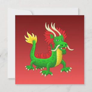 Cartão De Festividades Dragão Chinês Desenhado à Mão Verde