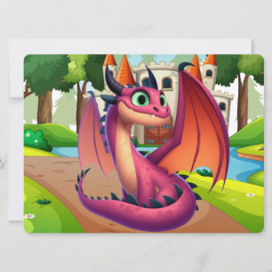 Cartão De Festividades Dragão de desenho animado roxo/vermelho