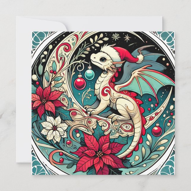 Cartão De Festividades Dragão de Natal (Frente)