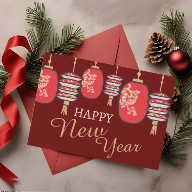 Cartão De Festividades Dragão Lanterna Vermelho do Ano Novo Chinês (Criador carregado)