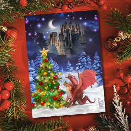 Cartão De Festividades Dragão puxando na árvore de Natal