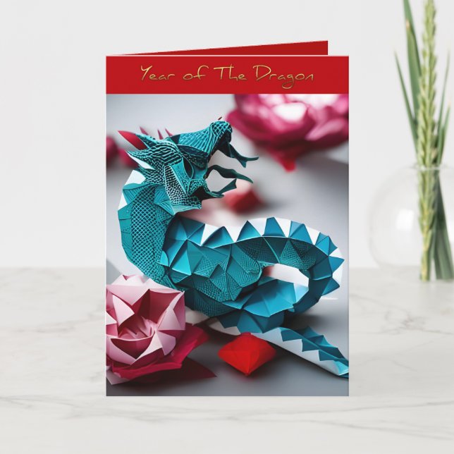 Cartão De Festividades Dragão Zodiac Birthday Origami, chinês de Ano Novo (Frente)