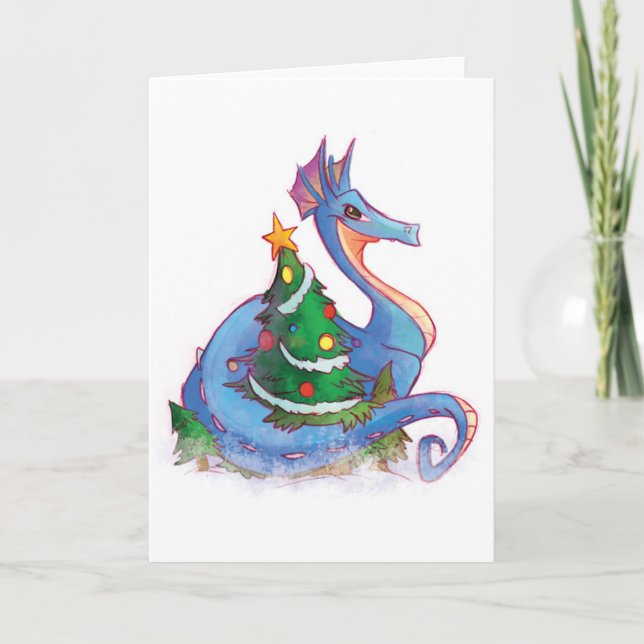 Cartão De Festividades Dragon Round the Christmas Tree (Frente)