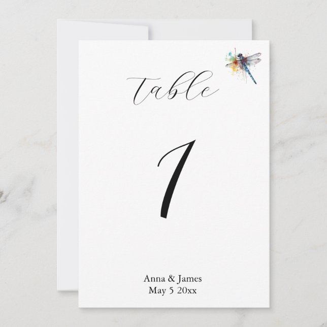 Cartão De Festividades Dragonfly Wedding, número de tabela personalizado (Frente)