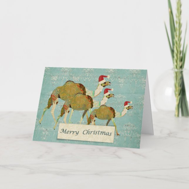 Cartão De Festividades Dreamy Camels Christmas Card (Frente)