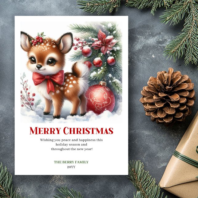 Cartão De Festividades Dreamy Winter Fawn Watercolor Christmas Printable  (Dreamy Winter Fawn Watercolor Christmas Printable Chris)