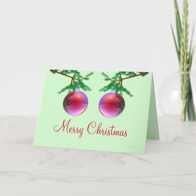 Cartão De Festividades Duas Bolas de Natal Vermelhas (Frente)