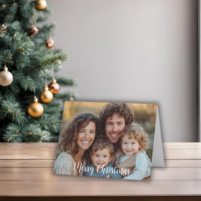 Cartão De Festividades Duas Fotografias Feliz Feriado de Natal Folheado (Two Photo Christmas Card Folded with Merry Christmas words on front. Can be edited. Message inside)
