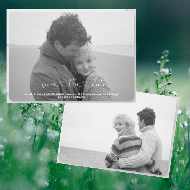 Cartão De Festividades Duas fotos B/W Simplesmente, nós salvamos a data (Criador carregado)