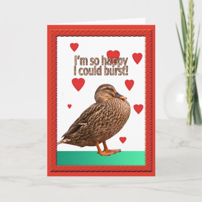 Cartão De Festividades Duck Bursting Heart Valentine Card (Frente)