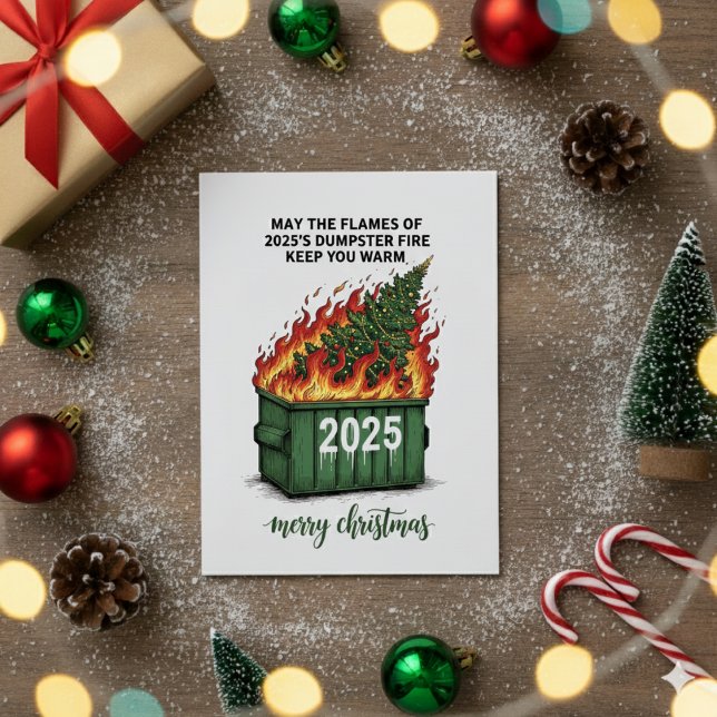 Cartão De Festividades Dumpster Fire Christmas Card 2025 Funny Humor (Criador carregado)