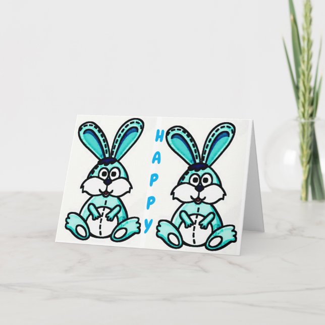 CARTÃO DE FESTIVIDADES DUPLIQUE OS BUNNIES COM DESEJOS DUPLOS PARA PÁSCOA (Frente)