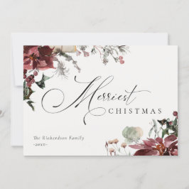 Cartão De Festividades Dusky Red Poinsettia Floral Feliz Natal