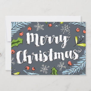 Cartão De Festividades Dusty Blue Merry Christmas Spruce Boughs