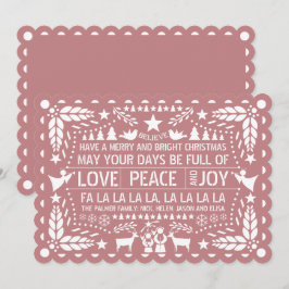 Cartão De Festividades Dusty rosa Love Peace Joy papel picado Natal