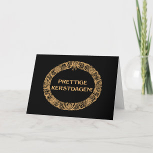 Cartão De Festividades Dutch Christmas Wreath Card Gold-effect on Black