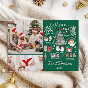 Cartão De Festividades É a Temporada 2 Foto Natal Verde Retrô