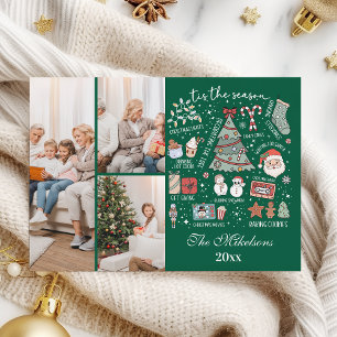 Cartão De Festividades É a Temporada 3 Foto Natal Verde Retro