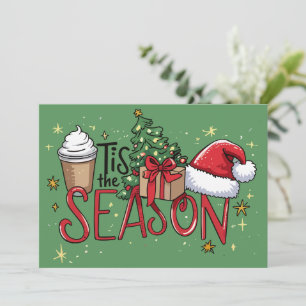 Cartão De Festividades É a Temporada Árvore de Natal Latte Café Natal